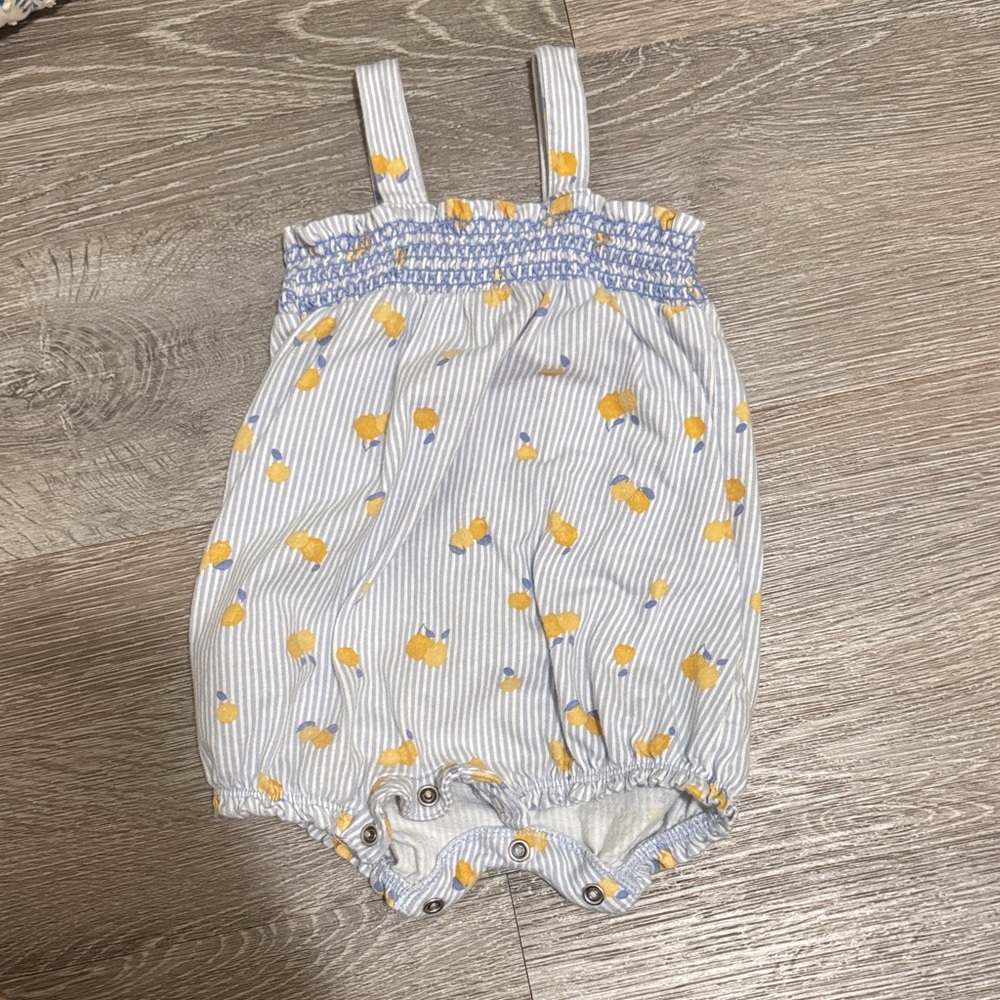 Striped Baby Romper with Yellow Lemons